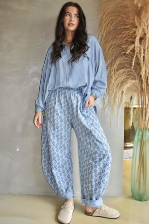 Indira Classic Barrel Pant Baby Blue & Denim
